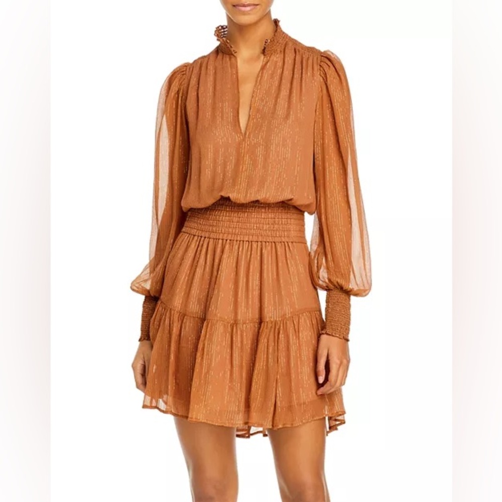 A.L.C. Silvie Striped Smocked Mini Dress in Butterscotch (4)